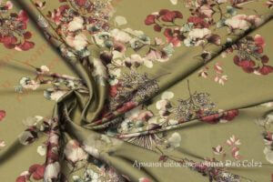 Ткань для халатов Армани шелк «Цветы» цвет хаки